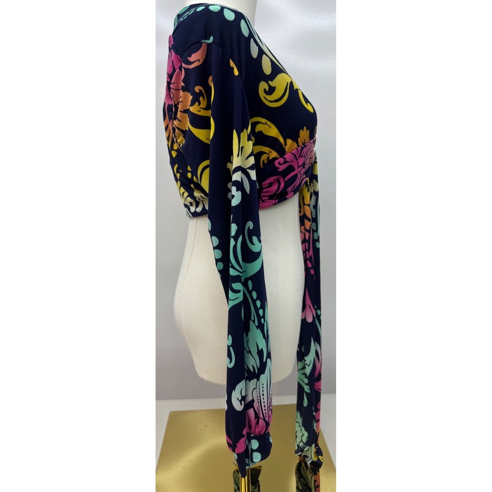 NWT Kendra Top Baroque Floral Tie Front Crop Long Sleeve Festival Rave Large - Picture 2 of 8